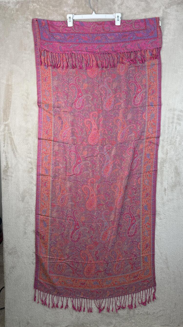Pink Paisley Scarf Womens One Size Rectangle Fringe Polyester Shawl Wrap